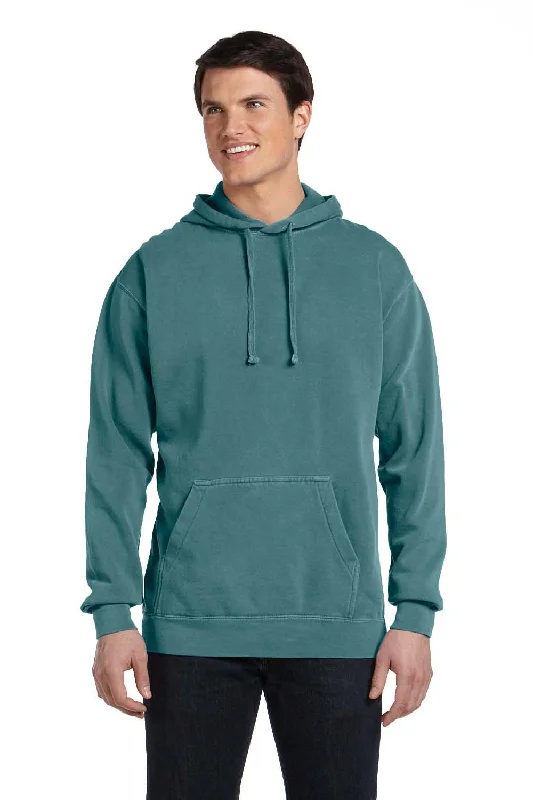 Men's performance sports t-shirt-Comfort Colors Mens Hooded Sweatshirt Hoodie w/ Pouch Pocket - Blue Spruce