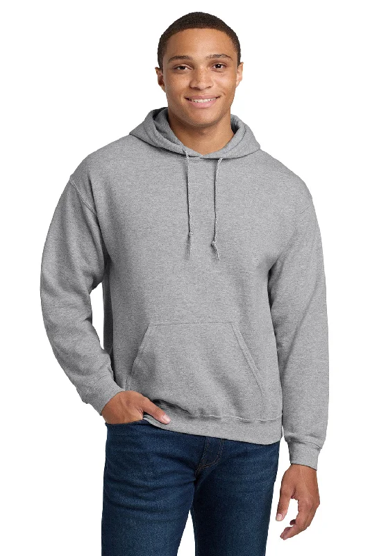 Men's eco-friendly gym t-shirt-Gildan Mens Pill Resistant Hooded Sweatshirt Hoodie w/ Pouch Pocket - Sport Grey