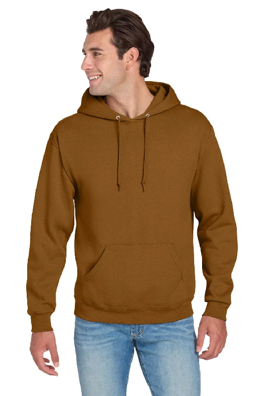 Men's modern fitness t-shirt-Jerzees Mens NuBlend Pill Resistant Fleece Hooded Sweatshirt Hoodie w/ Pouch Pocket - Golden Pecan Brown