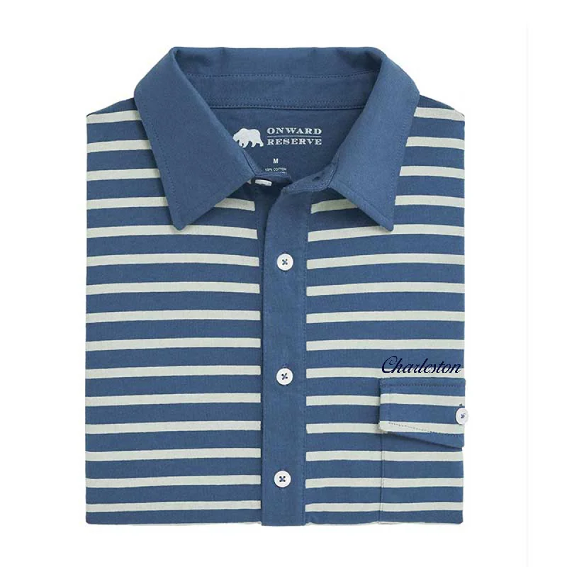 Men's button-up shirt-Men's comfortable exercise t-shirt-Charleston Town Script Racquet Club Polo - Blue Indigo