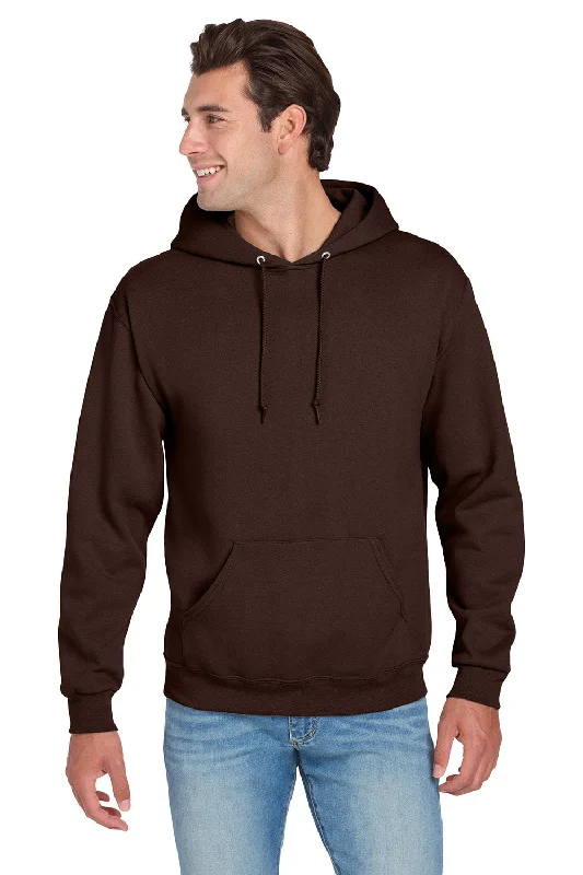 Men's sustainable athletic t-shirt-Jerzees Mens NuBlend Pill Resistant Fleece Hooded Sweatshirt Hoodie w/ Pouch Pocket - Chocolate Brown