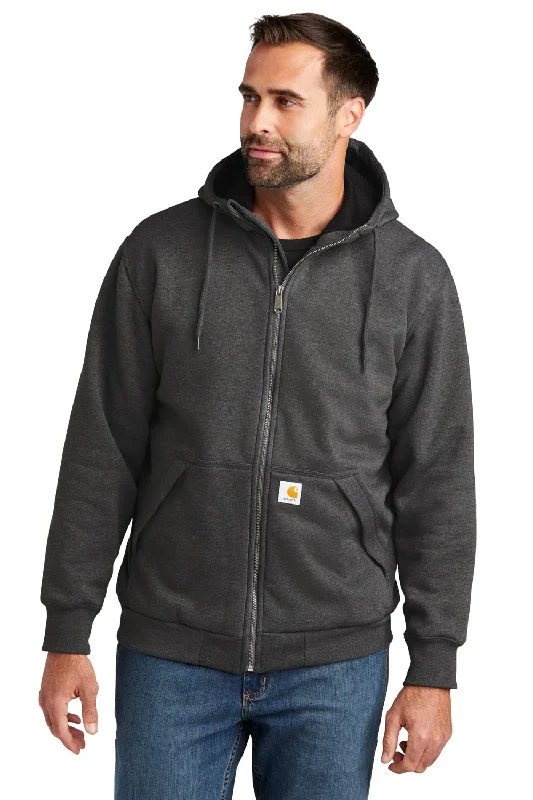 Men's gym performance t-shirt-Carhartt Mens Water Resistant Thermal Lined Full Zip Hooded Sweatshirt Hoodie w/ Pockets - Heather Carbon Grey