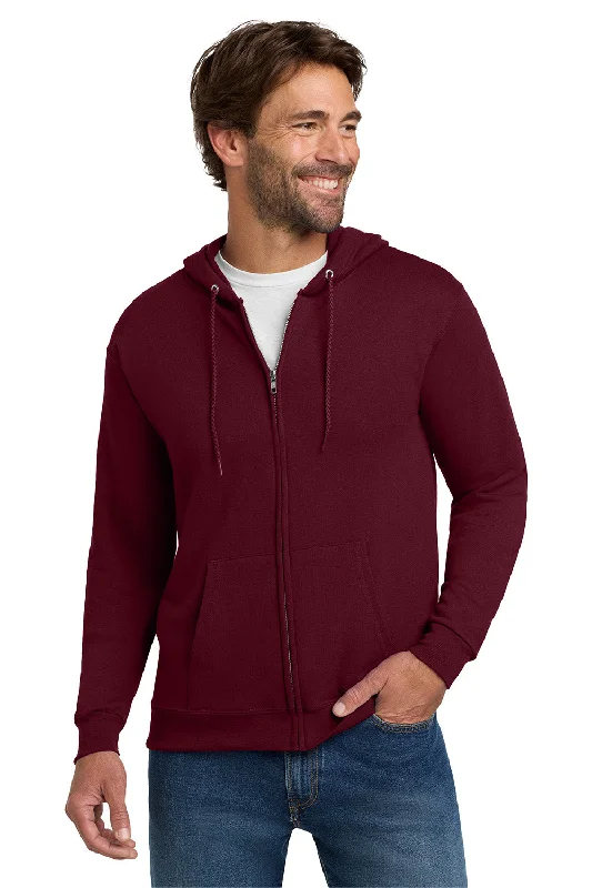 Men's premium workout t-shirt-Hanes Mens EcoSmart Print Pro XP Pill Resistant Full Zip Hooded Sweatshirt Hoodie w/ Pockets - Maroon