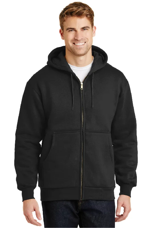 Men's organic athletic t-shirt-CornerStone Mens Full Zip Hooded Sweatshirt Hoodie w/ Pockets - Black