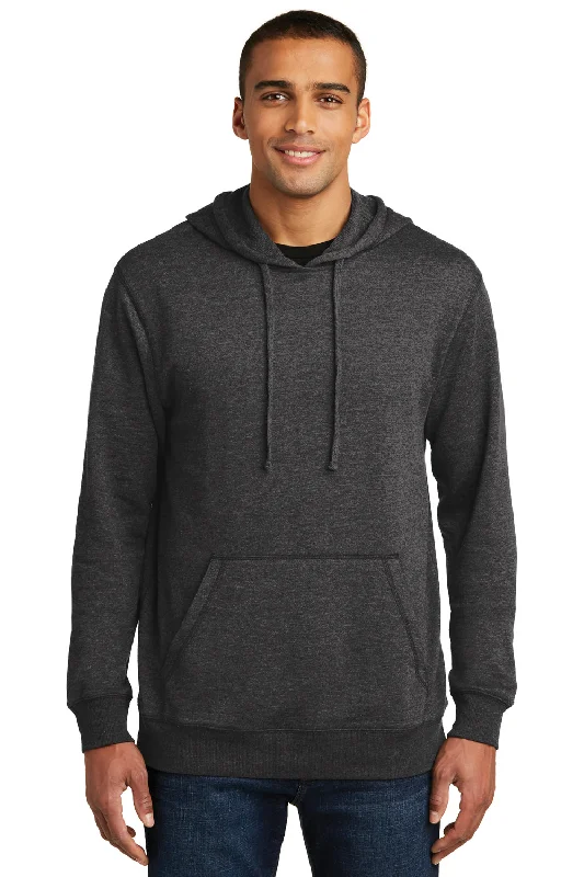 Men's lightweight athletic wear t-shirt-District Mens Fleece Hooded Sweatshirt Hoodie w/ Pouch Pocket - Heather Black