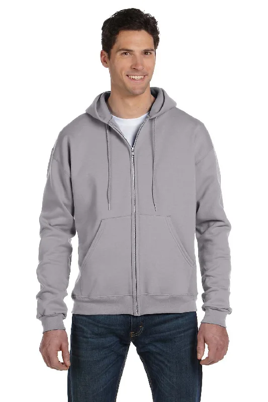 Men's summer fitness t-shirt-Champion Mens Double Dry Eco Moisture Wicking Fleece Full Zip Hooded Sweatshirt Hoodie w/ Pockets - Light Steel Grey