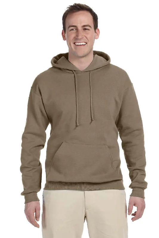 Men's versatile fitness t-shirt-Jerzees Mens NuBlend Pill Resistant Fleece Hooded Sweatshirt Hoodie w/ Pouch Pocket - Safari Brown - Closeout