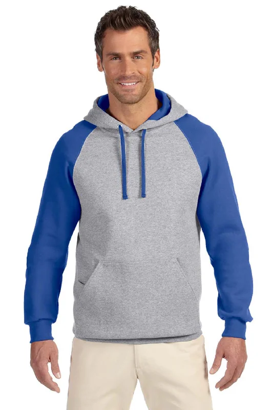 Men's workout-ready athletic t-shirt-Jerzees Mens NuBlend Pill Resistant Fleece Hooded Sweatshirt Hoodie w/ Pouch Pocket - Oxford Grey/Royal Blue