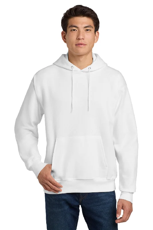 Men's breathable performance t-shirt-Hanes Mens Ultimate Cotton PrintPro XP Pill Resistant Hooded Sweatshirt Hoodie w/ Pouch Pocket - White