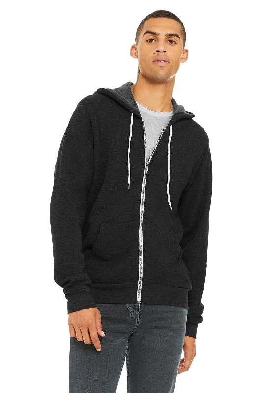 Men's organic athletic t-shirt-Bella + Canvas Mens Fleece Full Zip Hooded Sweatshirt Hoodie w/ Pockets - Heather Black