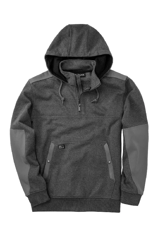 Men's active lifestyle t-shirt-Dri Duck Mens Mission Fleece Water Resistant 1/4 Zip Hooded Sweatshirt Hoodie w/ Pouch Pocket - Dark Oxford Grey