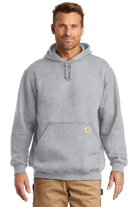 Men's sustainable athletic t-shirt-Carhartt Mens Hooded Sweatshirt Hoodie w/ Pouch Pocket - Heather Grey