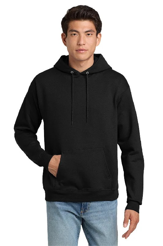 Men's weatherproof athletic wear t-shirt-Hanes Mens EcoSmart Print Pro XP Pill Resistant Hooded Sweatshirt Hoodie w/ Pouch Pocket - Black