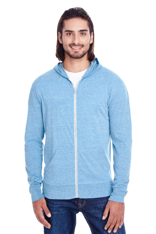 Men's summer fitness t-shirt-Threadfast Apparel Mens Full Zip Hooded Sweatshirt Hoodie w/ Pockets - Royal Blue