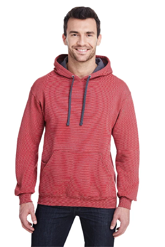 Men's breathable performance t-shirt-Fruit Of The Loom Mens Softspun Hooded Sweatshirt Hoodie w/ Pouch Pocket - Firebrick Red Stripe - Closeout