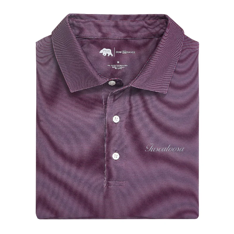 Men's solid color shirt-Men's high-performance workout t-shirt-Tuscaloosa Town Script Hairline Stripe Performance Polo - Zinfandel