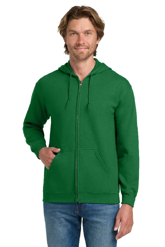 Men's casual athletic wear t-shirt-Gildan Mens Pill Resistant Full Zip Hooded Sweatshirt Hoodie w/ Pockets - Irish Green