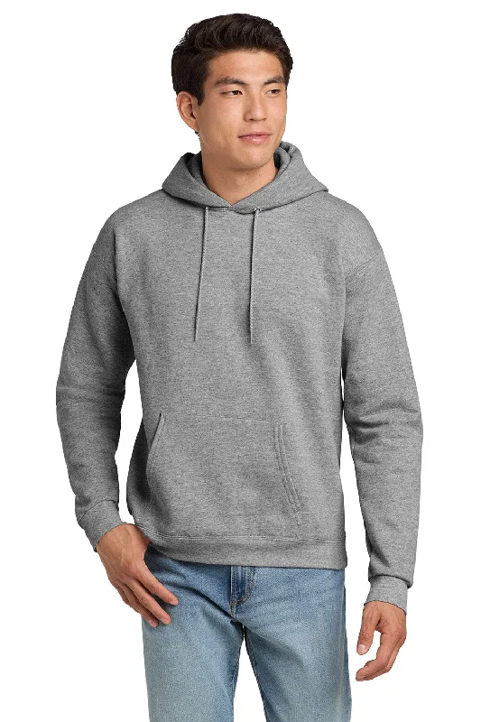 Men's ultra-breathable gym t-shirt-Hanes Mens EcoSmart Print Pro XP Pill Resistant Hooded Sweatshirt Hoodie w/ Pouch Pocket - Light Steel Grey