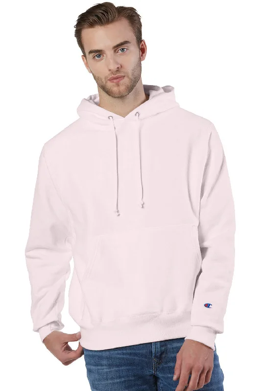 Men's durable sports t-shirt-Champion Mens Shrink Resistant Hooded Sweatshirt Hoodie w/ Pouch Pocket - Body Blush Pink