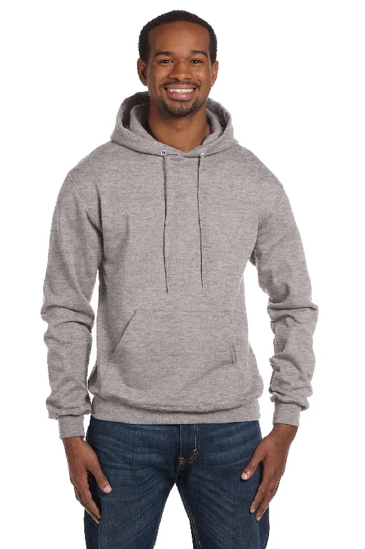 Men's sustainable athletic t-shirt-Champion Mens Double Dry Eco Moisture Wicking Fleece Hooded Sweatshirt Hoodie w/ Pouch Pocket - Light Steel Grey