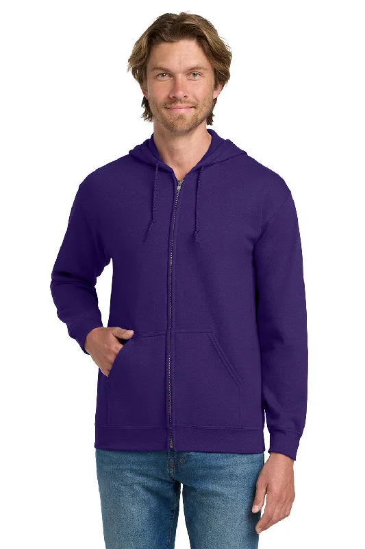 Men's durable sports t-shirt-Gildan Mens Pill Resistant Full Zip Hooded Sweatshirt Hoodie w/ Pockets - Purple