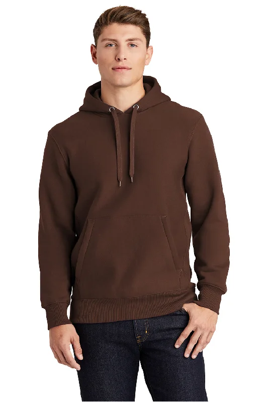 Men's durable sports t-shirt-Sport-Tek Mens Fleece Hooded Sweatshirt Hoodie w/ Pouch Pocket - Brown