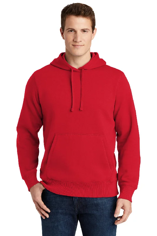 Men's active lifestyle t-shirt-Sport-Tek Mens Shrink Resistant Fleece Hooded Sweatshirt Hoodie w/ Pouch Pocket - True Red