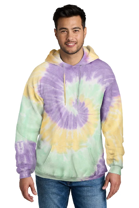 Men's ultra-breathable gym t-shirt-Port & Company Mens Tie-Dye Fleece Hooded Sweatshirt Hoodie w/ Pouch Pocket - Mint Rainbow