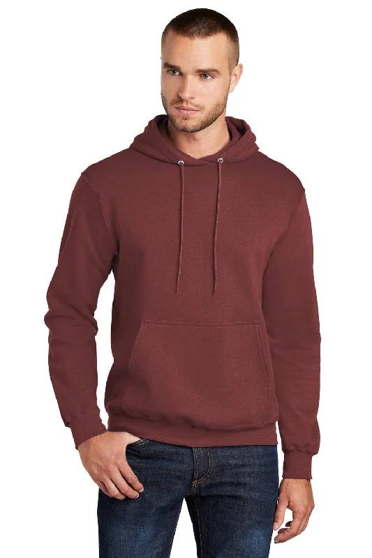 Men's quick-dry athletic t-shirt-Port & Company Mens Core Pill Resistant Fleece Hooded Sweatshirt Hoodie w/ Pouch Pocket - Maroon