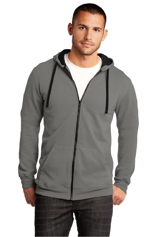 Men's fashion-forward activewear t-shirt-District Mens The Concert Fleece Full Zip Hooded Sweatshirt Hoodie w/ Pockets - Grey