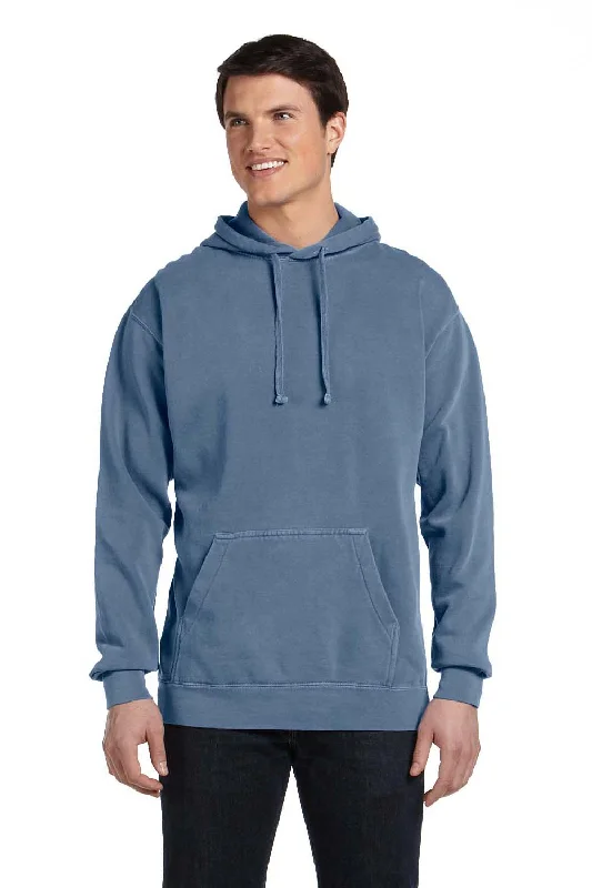 Men's premium workout t-shirt-Comfort Colors Mens Hooded Sweatshirt Hoodie w/ Pouch Pocket - Blue Jean