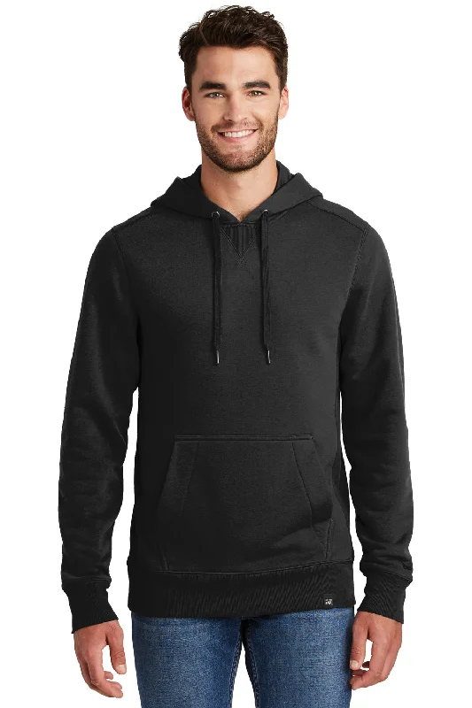 Men's summer fitness t-shirt-New Era Mens Sueded French Terry Hooded Sweatshirt Hoodie w/ Pouch Pocket - Black