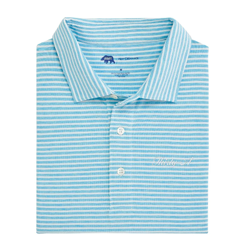 Men's surf shirt-Men's ultra-breathable gym t-shirt-Thirty-A Town Script Row Stripe Icon Polo - Cabana Blue