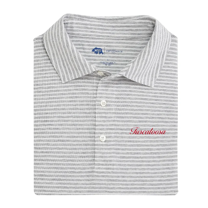 Men's dress shirt-Men's active lifestyle t-shirt-Tuscaloosa Town Script Row Stripe Icon Polo - Heather Grey