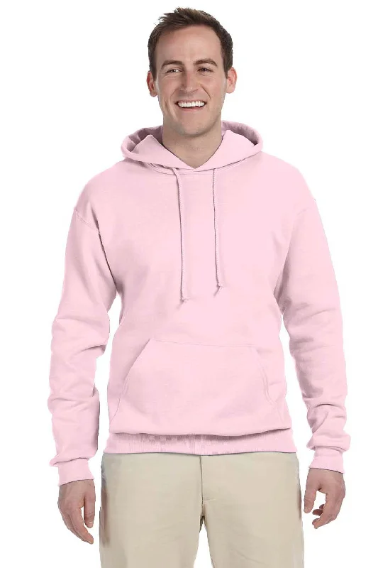 Men's weatherproof athletic wear t-shirt-Jerzees Mens NuBlend Pill Resistant Fleece Hooded Sweatshirt Hoodie w/ Pouch Pocket - Classic Pink