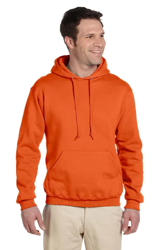 Men's active lifestyle t-shirt-Jerzees Mens Super Sweats NuBlend Pill Resistant Fleece Hooded Sweatshirt Hoodie w/ Pouch Pocket - Safety Orange