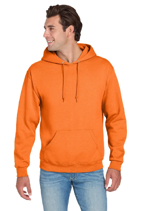 Men's sporty exercise t-shirt-Jerzees Mens NuBlend Pill Resistant Fleece Hooded Sweatshirt Hoodie w/ Pouch Pocket - Safety Orange