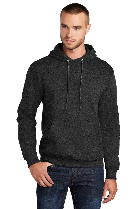 Men's breathable performance t-shirt-Port & Company Mens Core Pill Resistant Fleece Hooded Sweatshirt Hoodie w/ Pouch Pocket - Heather Black