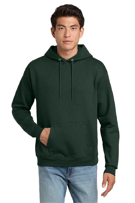 Men's versatile fitness t-shirt-Hanes Mens EcoSmart Print Pro XP Pill Resistant Hooded Sweatshirt Hoodie w/ Pouch Pocket - Deep Forest Green