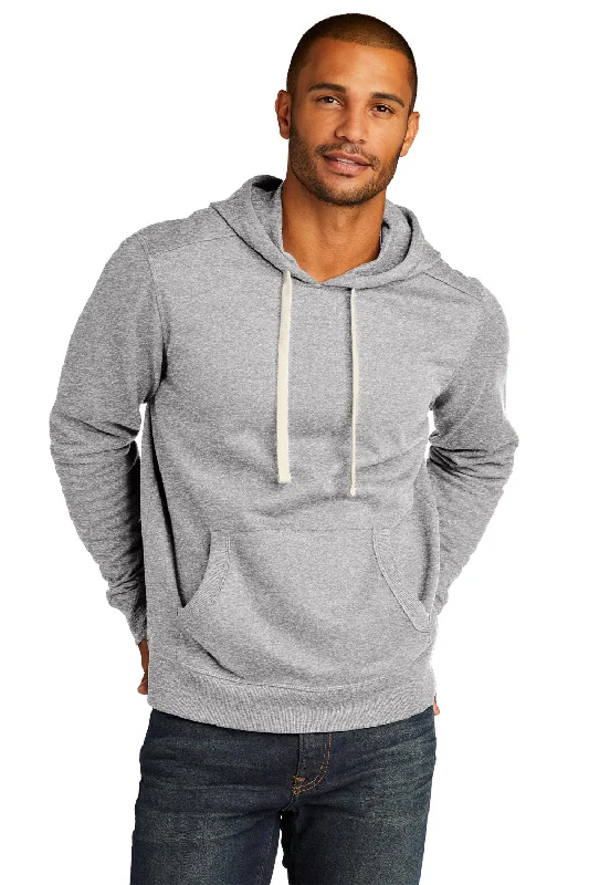 Men's modern fitness t-shirt-District Mens Re-Fleece Hooded Sweatshirt Hoodie w/ Pouch Pocket - Heather Light Grey