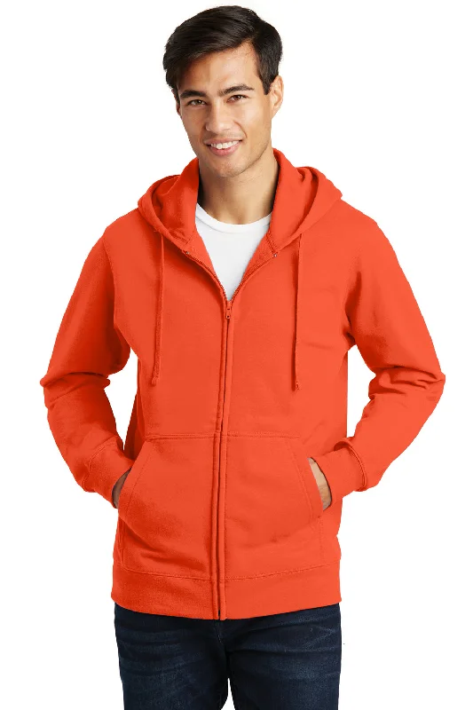 Men's fashion-forward activewear t-shirt-Port & Company Mens Fan Favorite Fleece Full Zip Hooded Sweatshirt Hoodie w/ Pockets - Orange - Closeout