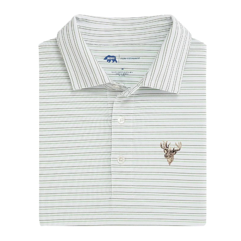 Men's party shirt-Men's sustainable athletic t-shirt-Buck Driver Stripe Performance Polo - Oil Green