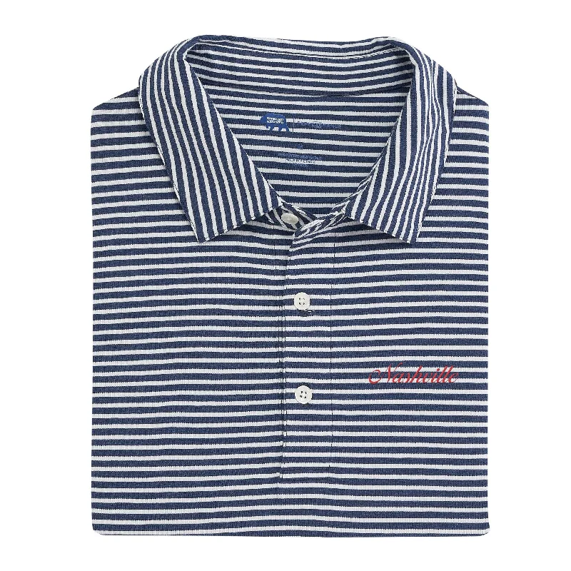 Men's formal shirt-Men's casual athletic wear t-shirt-Nashville Town Script Row Stripe Icon Polo - Classic Navy