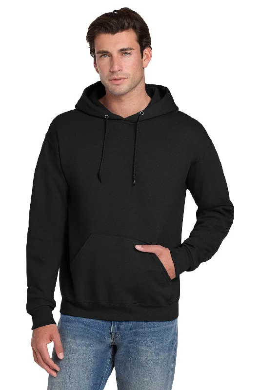 Men's tech fabric workout wear t-shirt-Jerzees Mens Super Sweats NuBlend Pill Resistant Fleece Hooded Sweatshirt Hoodie w/ Pouch Pocket - Black