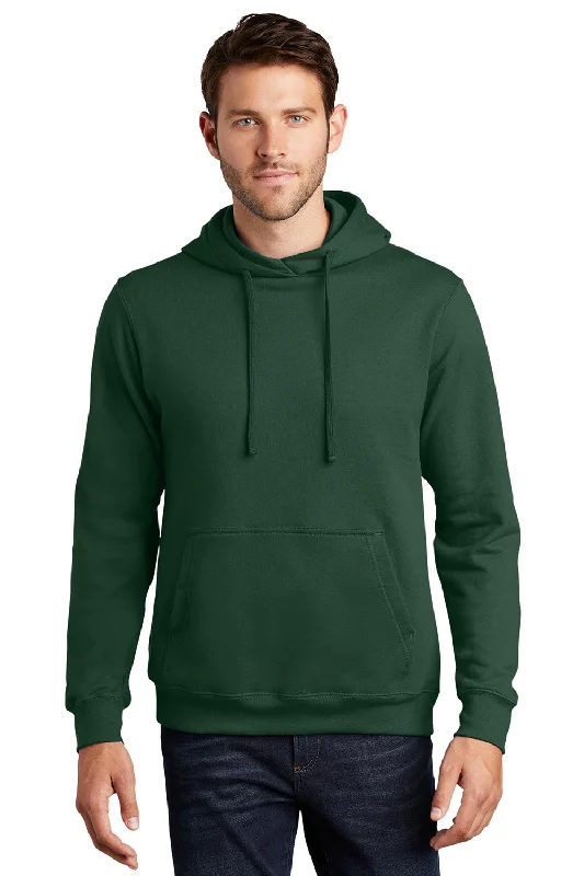 Men's modern fitness t-shirt-Port & Company Mens Fan Favorite Fleece Hooded Sweatshirt Hoodie w/ Pouch Pocket - Forest Green