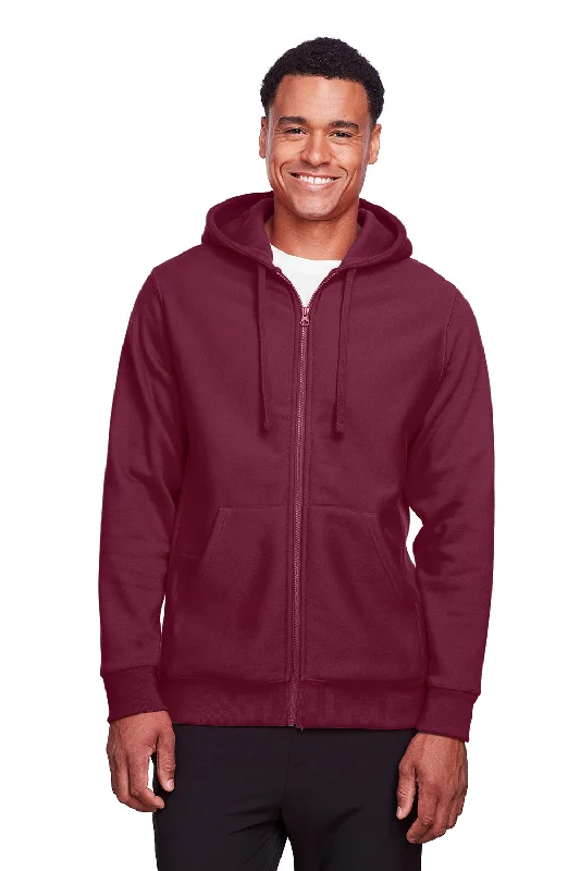 Men's sustainable athletic t-shirt-Team 365 Mens Zone HydroSport Fleece Water Resistant Full Zip Hooded Sweatshirt Hoodie w/ Pockets - Dark Maroon