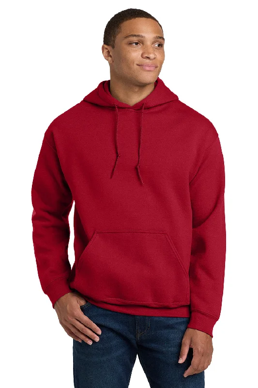 Men's high-performance workout t-shirt-Gildan Mens Pill Resistant Hooded Sweatshirt Hoodie w/ Pouch Pocket - Cherry Red