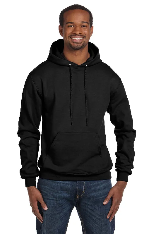 Men's tech fabric workout wear t-shirt-Champion Mens Double Dry Eco Moisture Wicking Fleece Hooded Sweatshirt Hoodie w/ Pouch Pocket - Black