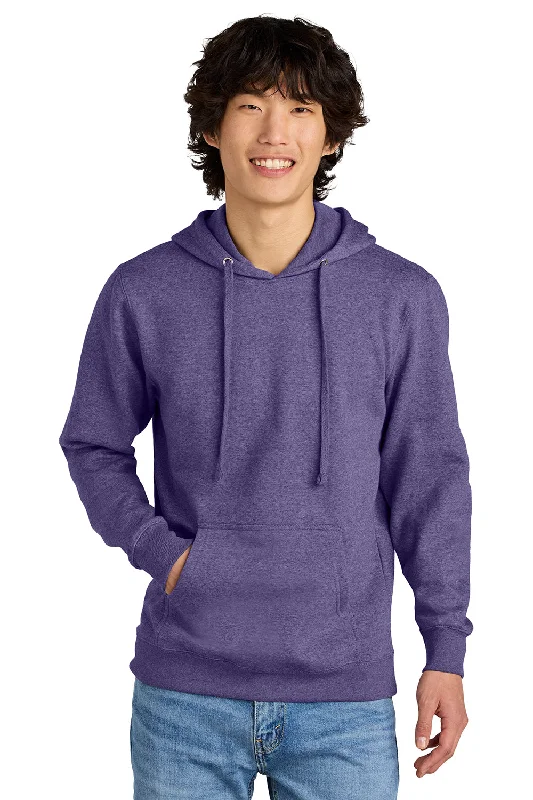 Men's organic athletic t-shirt-District Mens Very Important Fleece Hooded Sweatshirt Hoodie w/ Pouch Pocket - Heather Purple