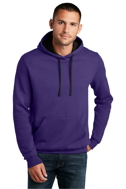 Men's gym performance t-shirt-District Mens The Concert Fleece Hooded Sweatshirt Hoodie w/ Pouch Pocket - Purple